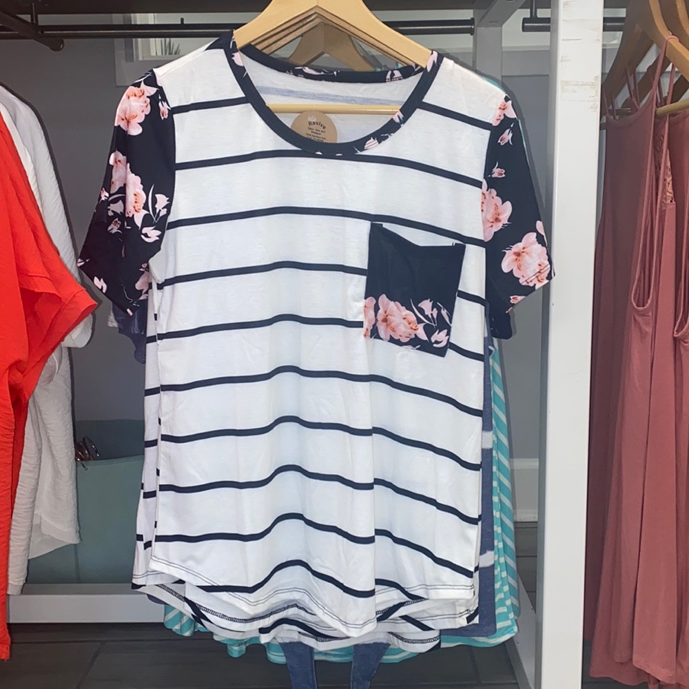 Striped Floral Pocket Tee